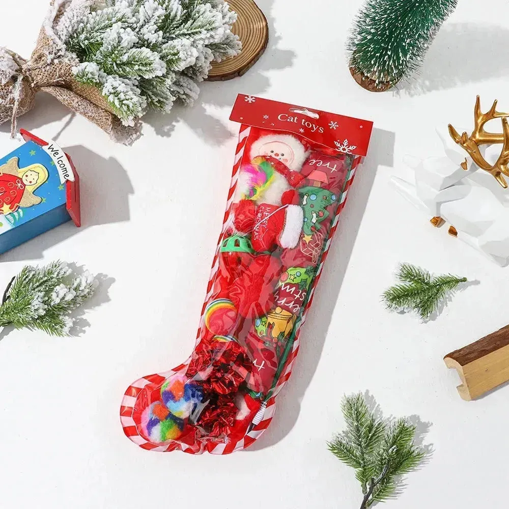 15pcs Christmas Cat Toy Set - Interactive Feather, Bell & Plush Toys