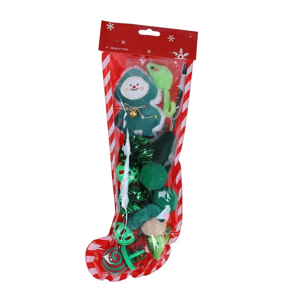 15pcs Christmas Cat Toy Set - Interactive Feather, Bell & Plush Toys