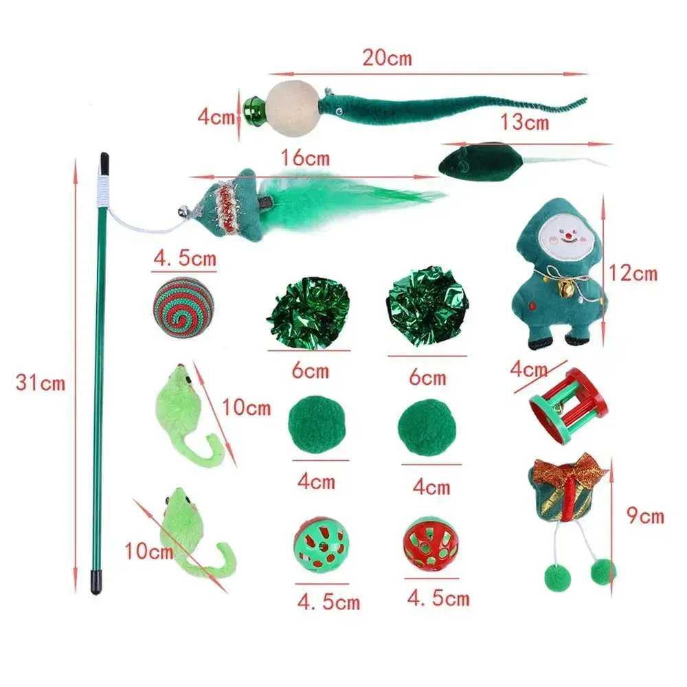 15pcs Christmas Cat Toy Set - Interactive Feather, Bell & Plush Toys