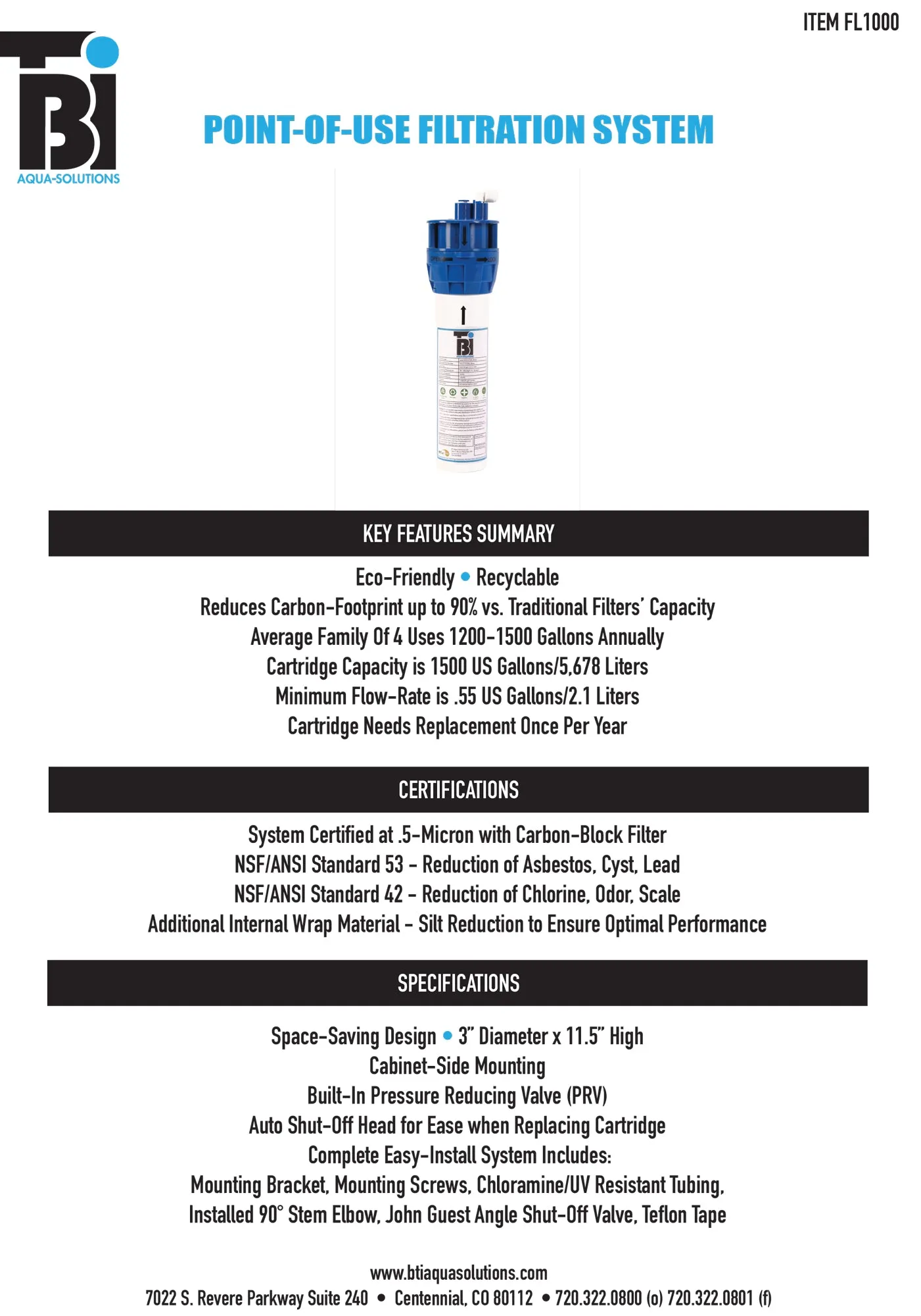 BTI FL-C2200 Traditional C-Spout Cold Only Filtration Faucet with Filtration System
