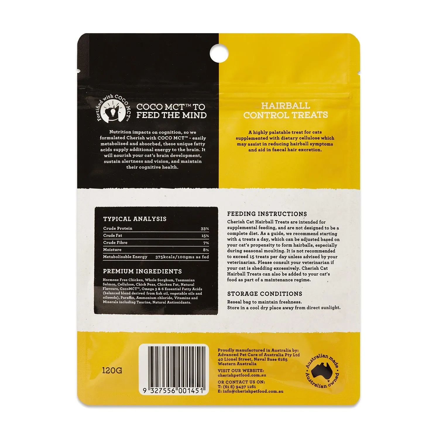 Cherish Hairball Control Cat Treats 120g