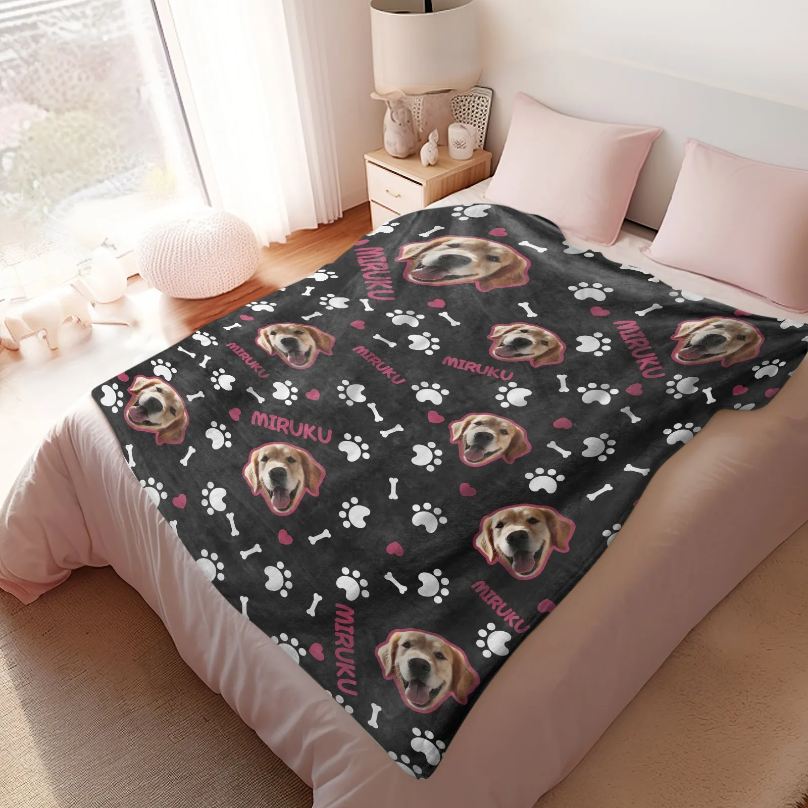 Custom Photo Name Blankets Custom Pet Blankets Personalised Photo Fleece Blanket - Cute Pet Paw
