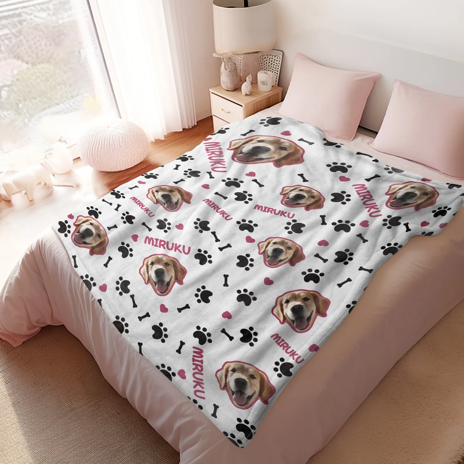 Custom Photo Name Blankets Custom Pet Blankets Personalised Photo Fleece Blanket - Cute Pet Paw