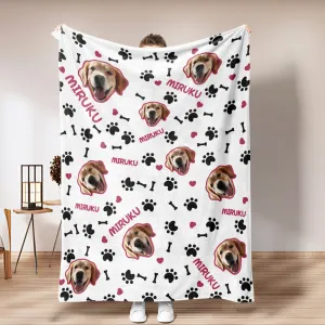 Custom Photo Name Blankets Custom Pet Blankets Personalised Photo Fleece Blanket - Cute Pet Paw