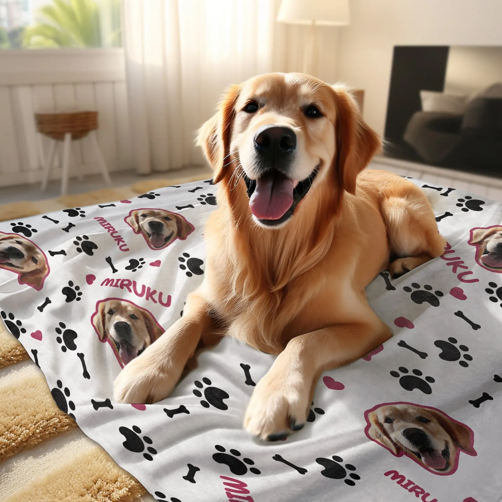 Custom Photo Name Blankets Custom Pet Blankets Personalised Photo Fleece Blanket - Cute Pet Paw