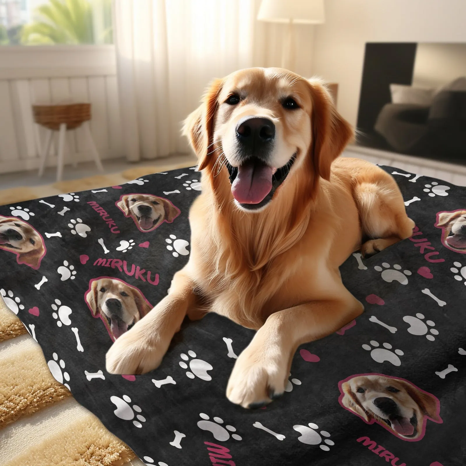 Custom Photo Name Blankets Custom Pet Blankets Personalised Photo Fleece Blanket - Cute Pet Paw