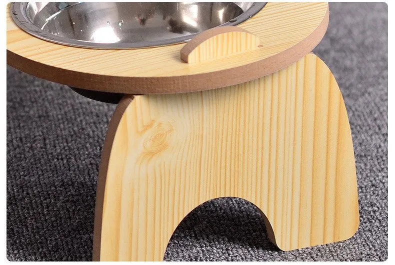 Double Pet Dog Bowl With Wooden Stand