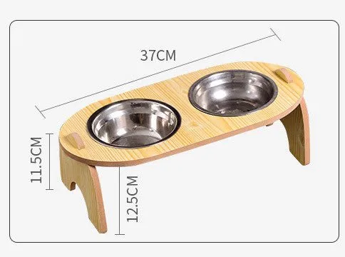 Double Pet Dog Bowl With Wooden Stand
