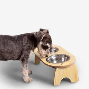 Double Pet Dog Bowl With Wooden Stand