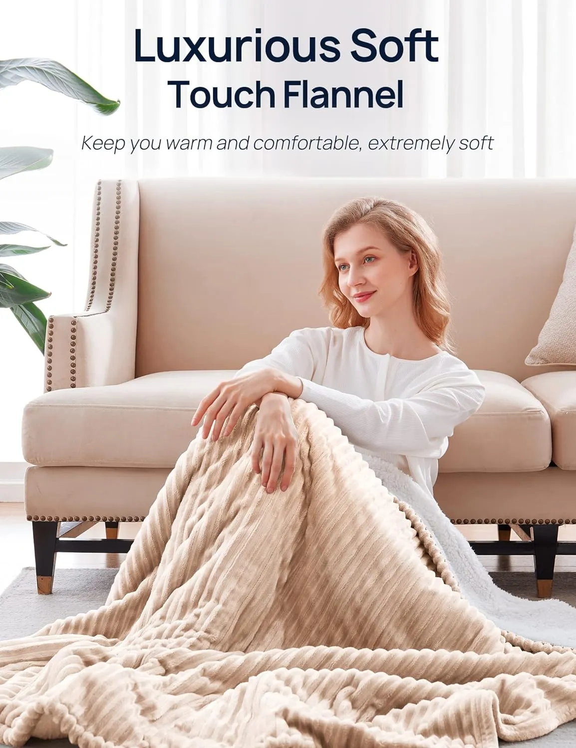 Electric Heated Blanket 84" x 90", Beige & Ivory