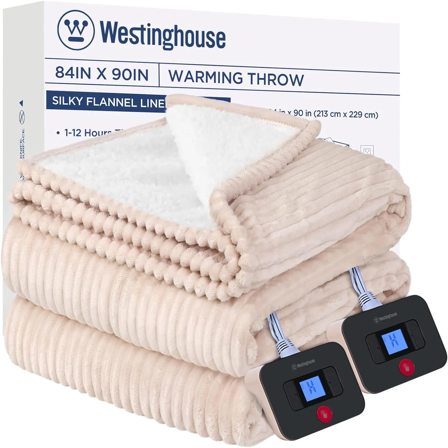 Electric Heated Blanket 84" x 90", Beige & Ivory