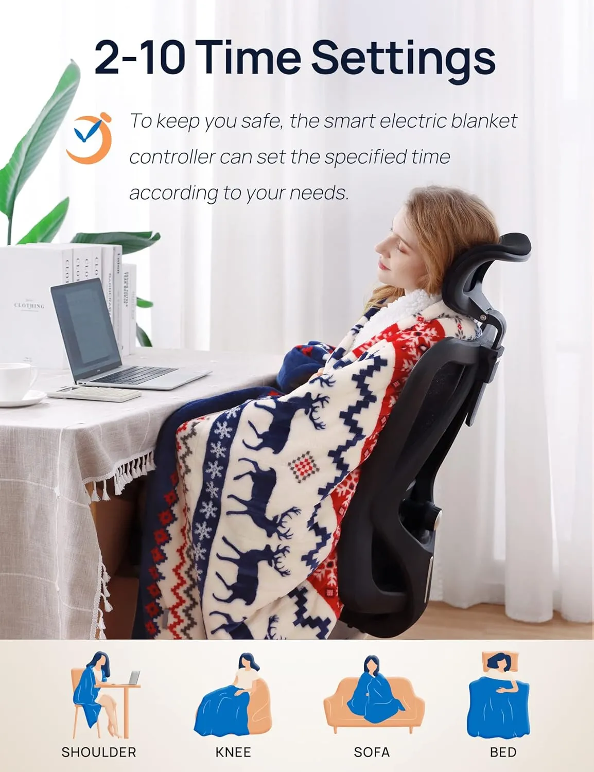 Electric Heated Blanket 84" x 90", Christmas Elk & Ivory