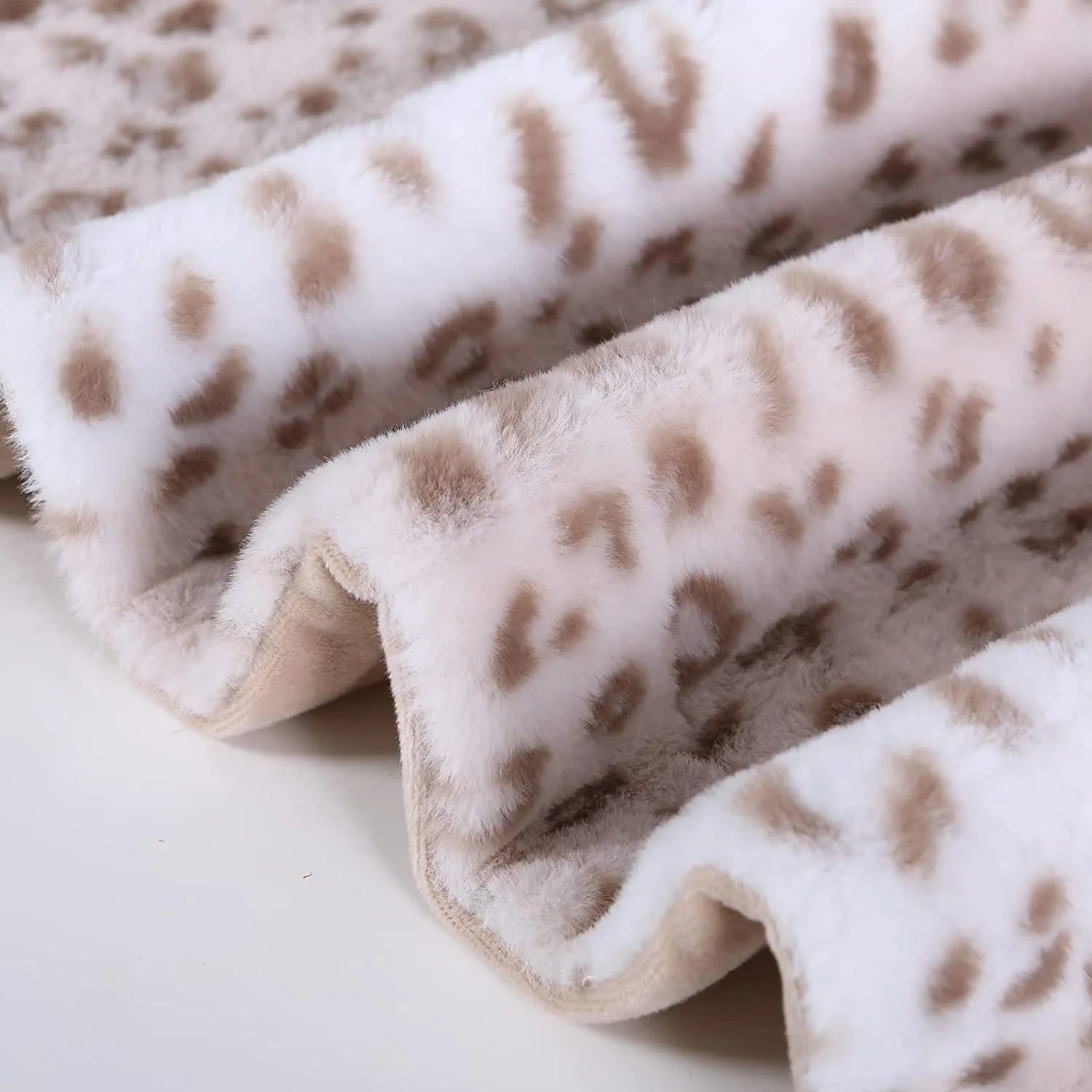Electric Heated Blanket Luxurious Faux Fur Reverse to Flannel Brown Leopard