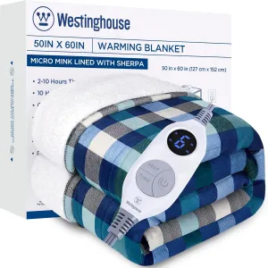 Electric Heated Sherpa Plaid Blanket 50" x 60", Green