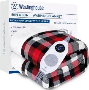 Electric Heated Sherpa Plaid Blanket 50" x 60", Red