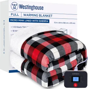Electric Heated Sherpa Plaid Blanket 72" x 84", Red