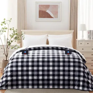 Electric Heated Sherpa Plaid Blanket 84" x 90", Black