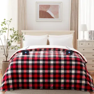 Electric Heated Sherpa Plaid Blanket 84" x 90", Red
