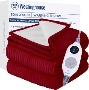 Electric Heated Throw 50" x 60", Red & Ivory