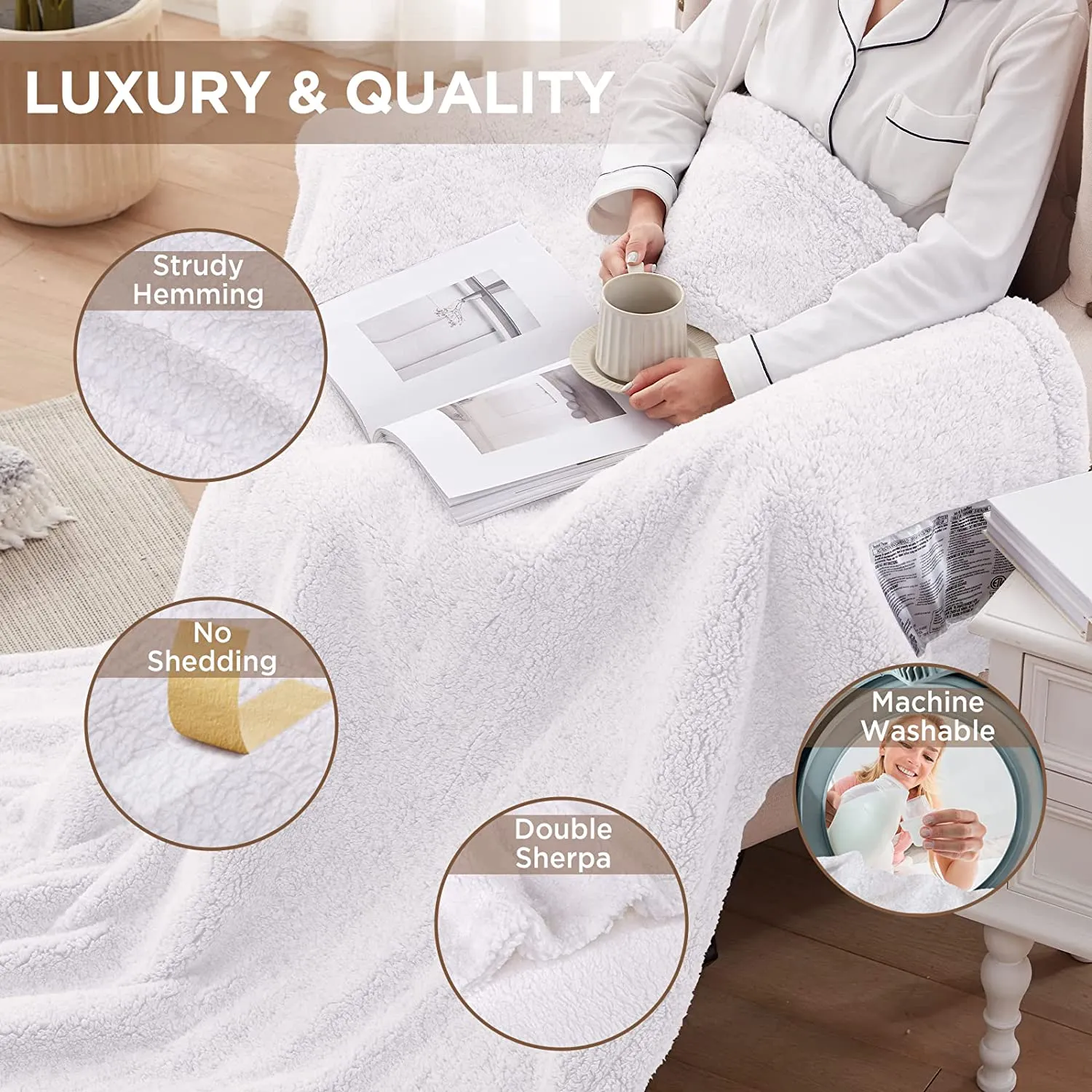 Electric Heated Throw Sherpa Ivory