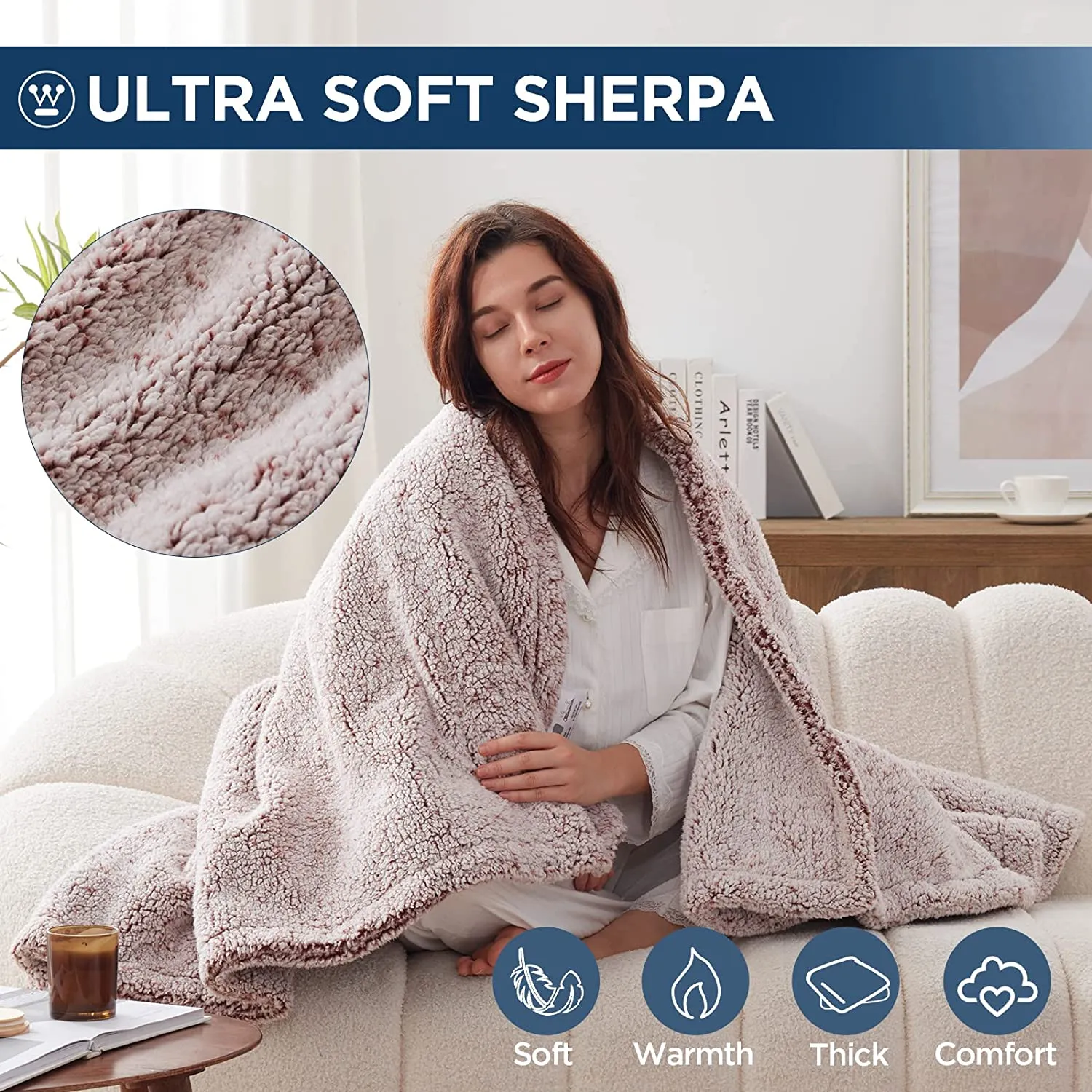 Electric Heated Throw Sherpa Rust