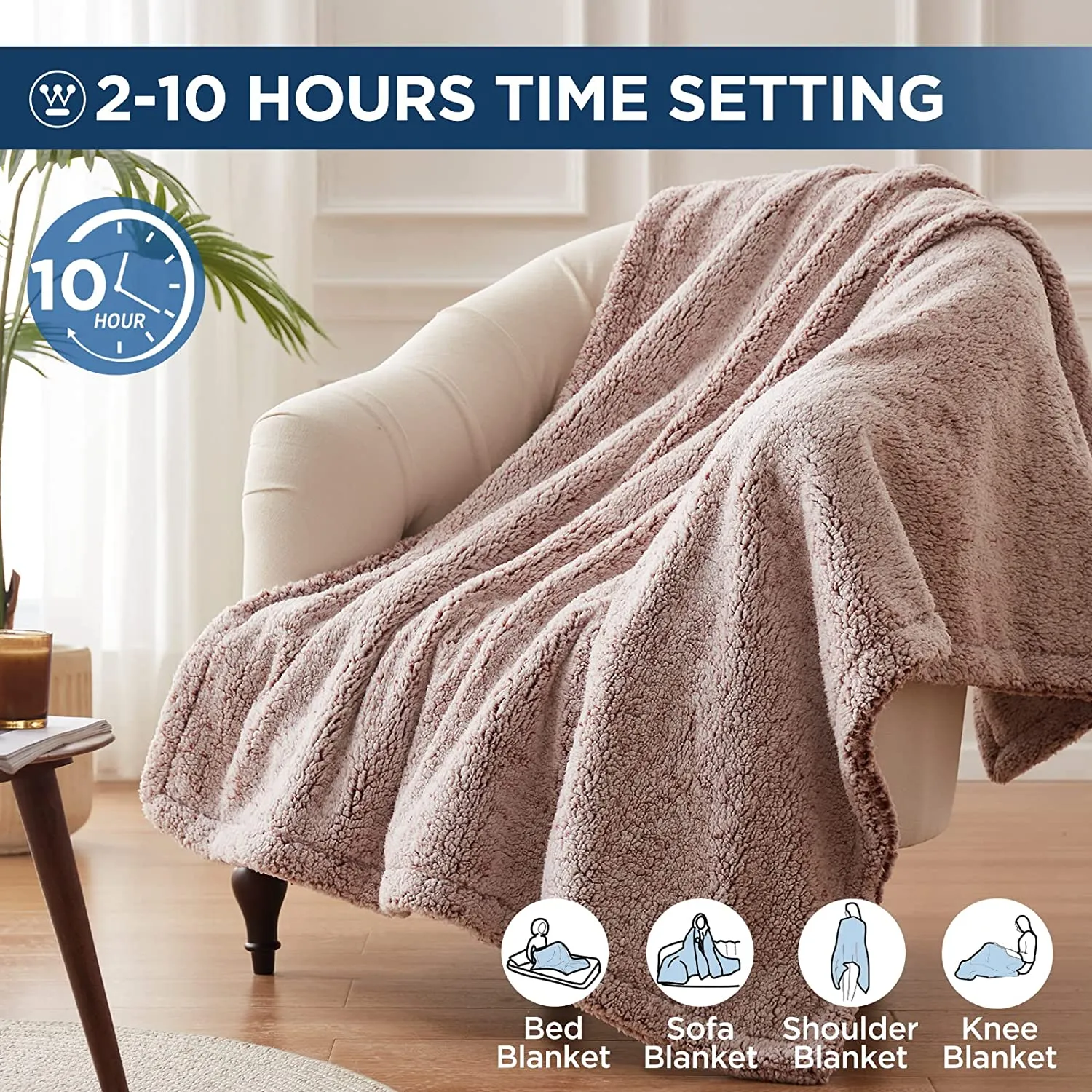 Electric Heated Throw Sherpa Rust