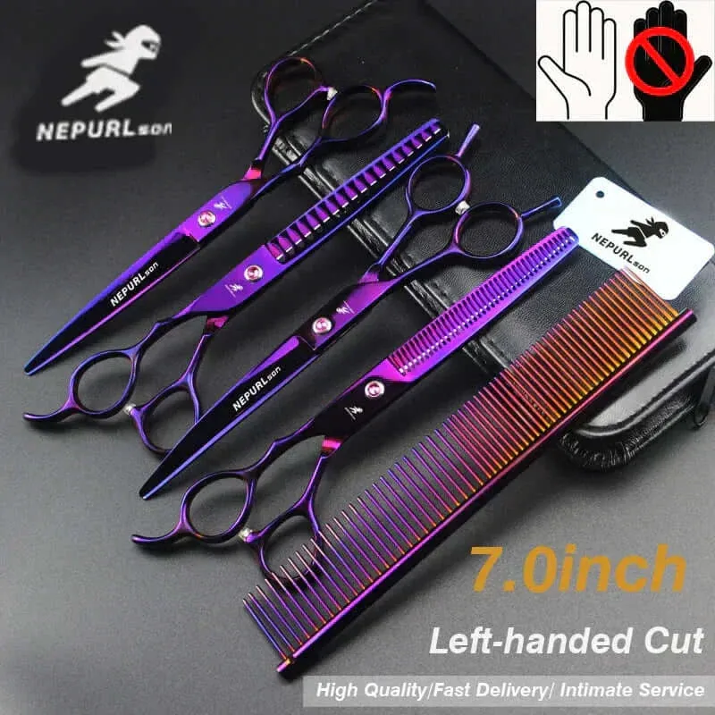 Grooming Kit "7" Pro Pet  – Curved, Thinning & Left-Handed Scissors Set