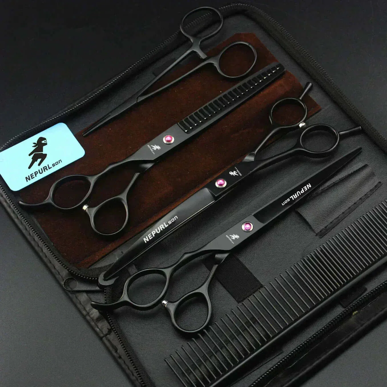 Grooming Kit "7" Pro Pet  – Curved, Thinning & Left-Handed Scissors Set