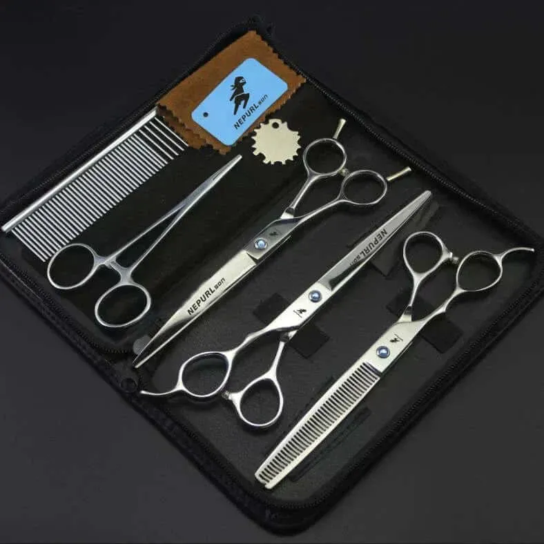 Grooming Kit "7" Pro Pet  – Curved, Thinning & Left-Handed Scissors Set