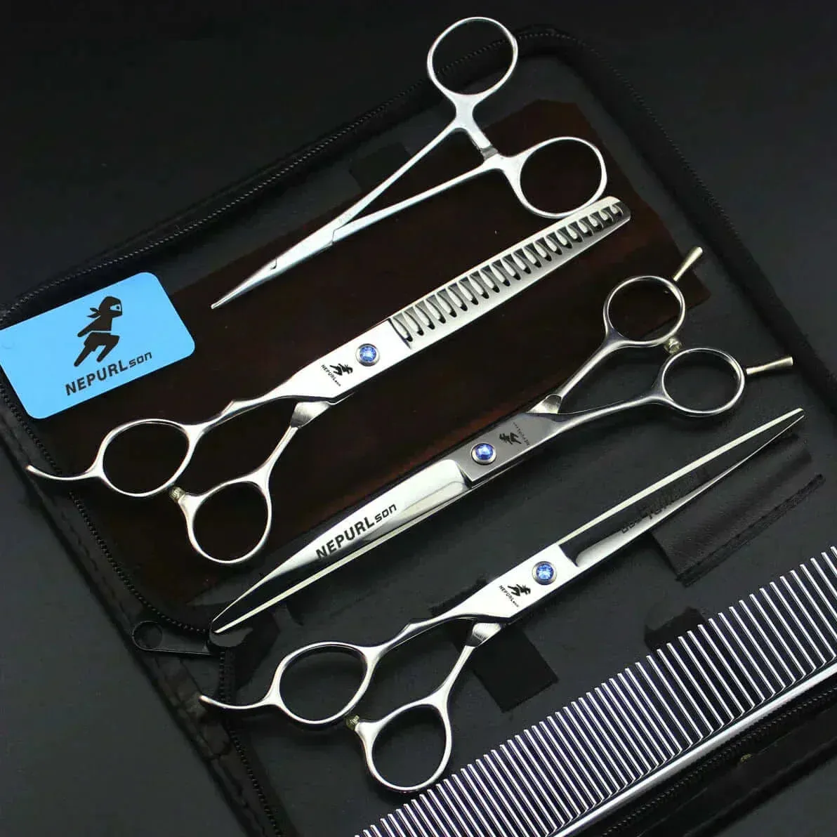 Grooming Kit "7" Pro Pet  – Curved, Thinning & Left-Handed Scissors Set