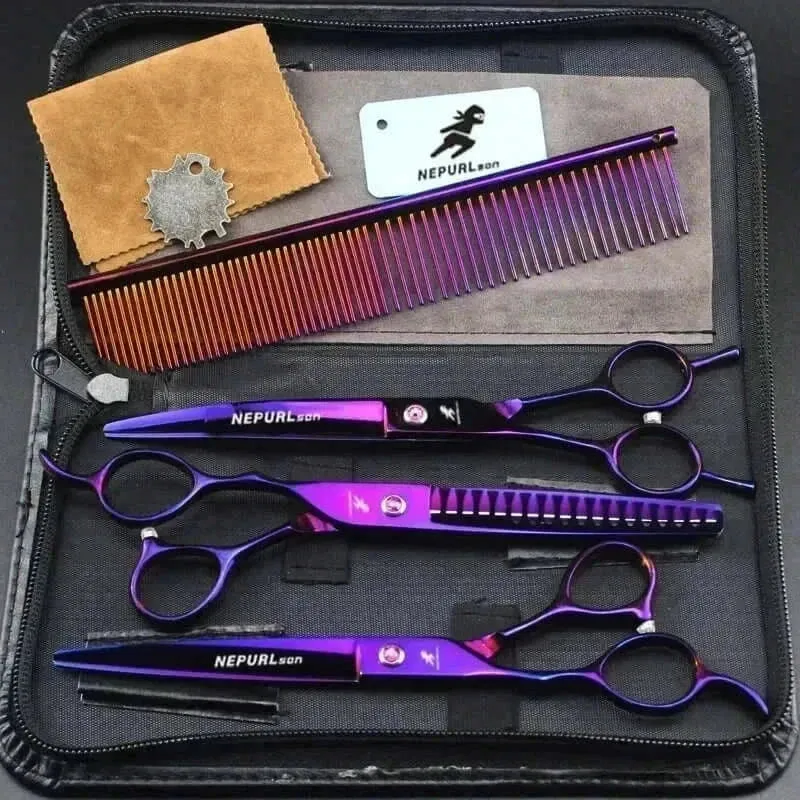 Grooming Kit "7" Pro Pet  – Curved, Thinning & Left-Handed Scissors Set