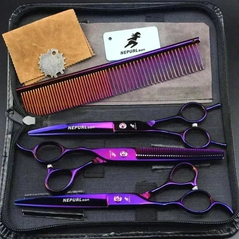 Grooming Kit "7" Pro Pet  – Curved, Thinning & Left-Handed Scissors Set