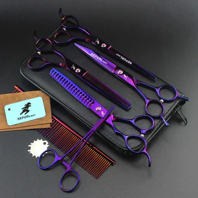 Grooming Kit "7" Pro Pet  – Curved, Thinning & Left-Handed Scissors Set