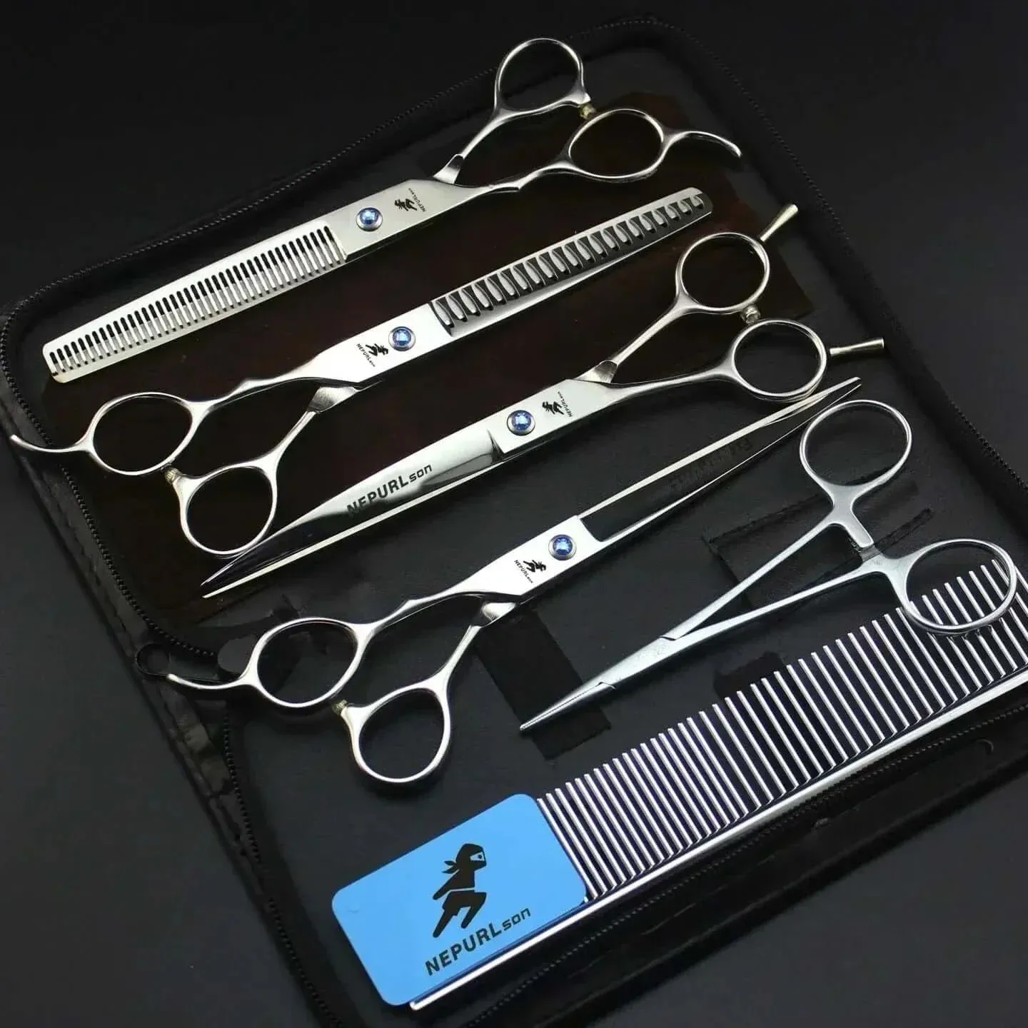 Grooming Kit "7" Pro Pet  – Curved, Thinning & Left-Handed Scissors Set