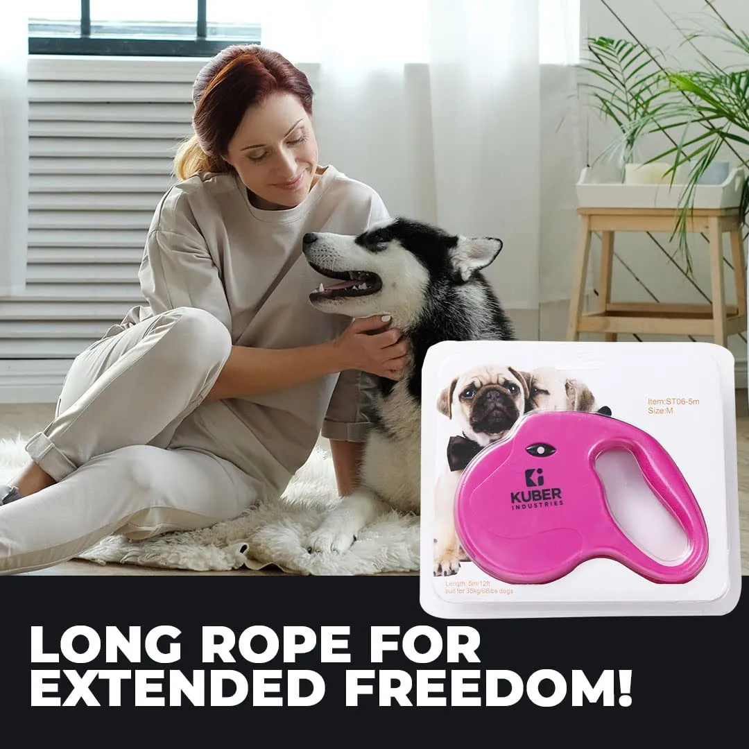 Homestic Retractable Dog Leash|One Button Break with Safety Lock|Automatic & Non-Slip Handle|WINDOG-1092|Soft Padded Handle for Comfortable Grip|Pet Training & Walking Accessory|Rose Red
