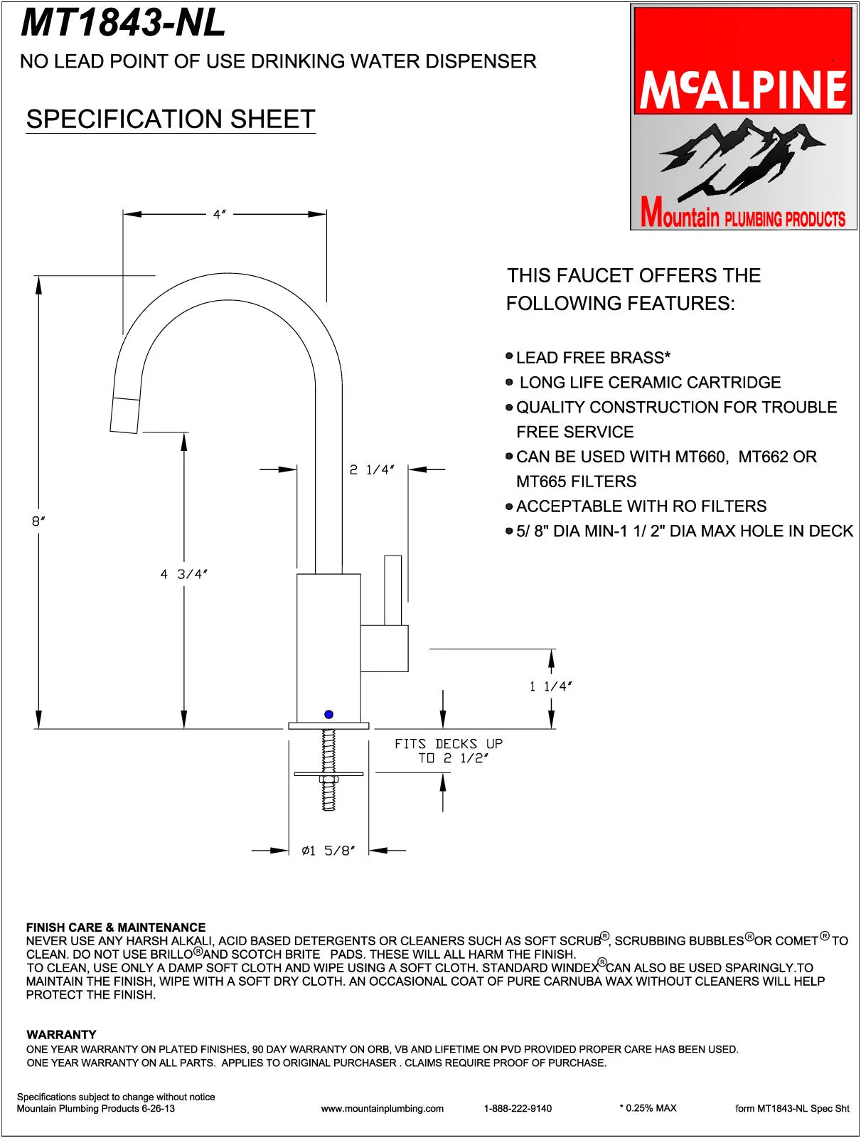 Mountain Plumbing MT1843-NL Francis Anthony Collection Point-of-Use Drinking Faucet w/ Contemporary Round Base & Handle