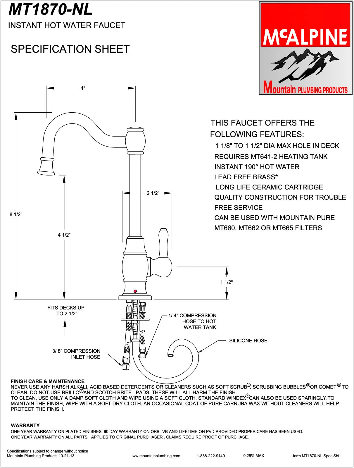 Mountain Plumbing MT1870-NL Francis Anthony Collection Hot Water Faucet w/Traditional Double Curved Body & Curved Handle