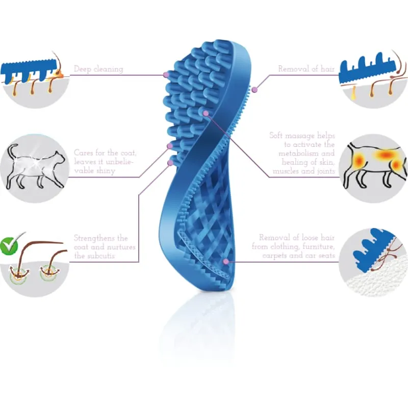 Pet   me Multi Functional Blue Grooming Brush Soft Silicone for Dog & Cat