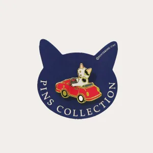 Red Car Cat Enamel Pin