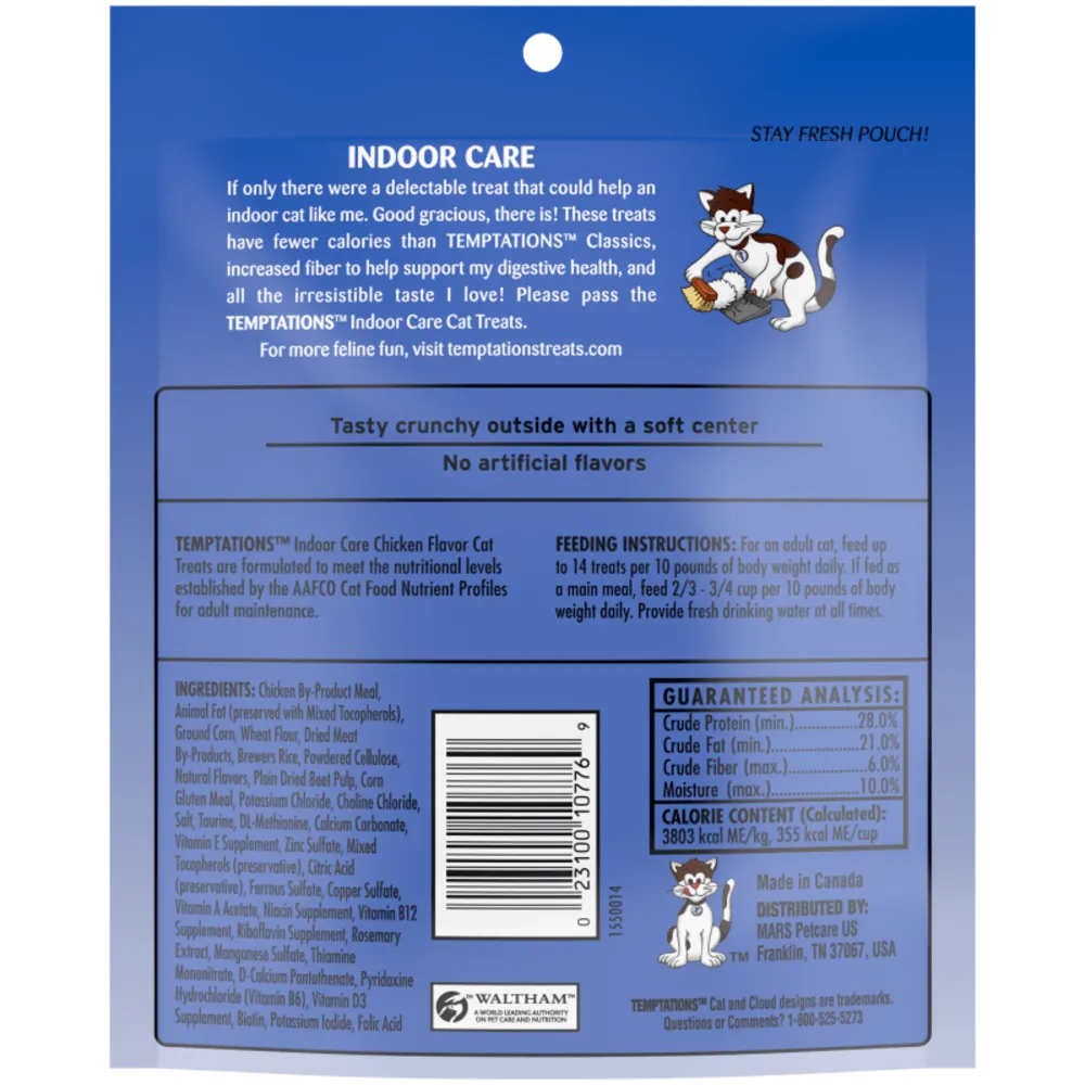Temptations Indoor Care Crunchy and Soft Cat Treats, Chicken Flavor Cat Treats
