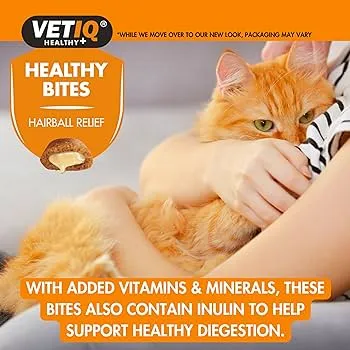 VetIQ | Healthy Bites Hairball Remedy Cat Treats | Healthy Digestion, Daily Use, Delicious Snacks - 65g