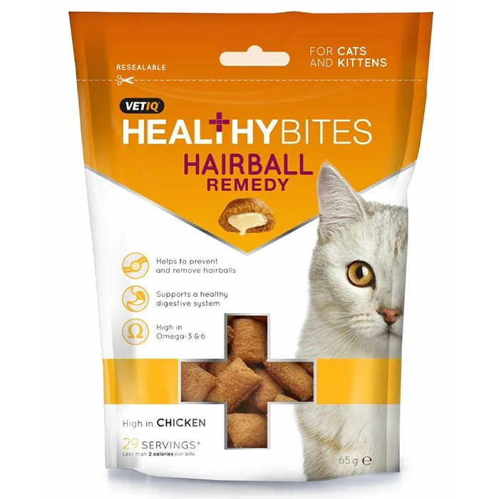 VetIQ | Healthy Bites Hairball Remedy Cat Treats | Healthy Digestion, Daily Use, Delicious Snacks - 65g