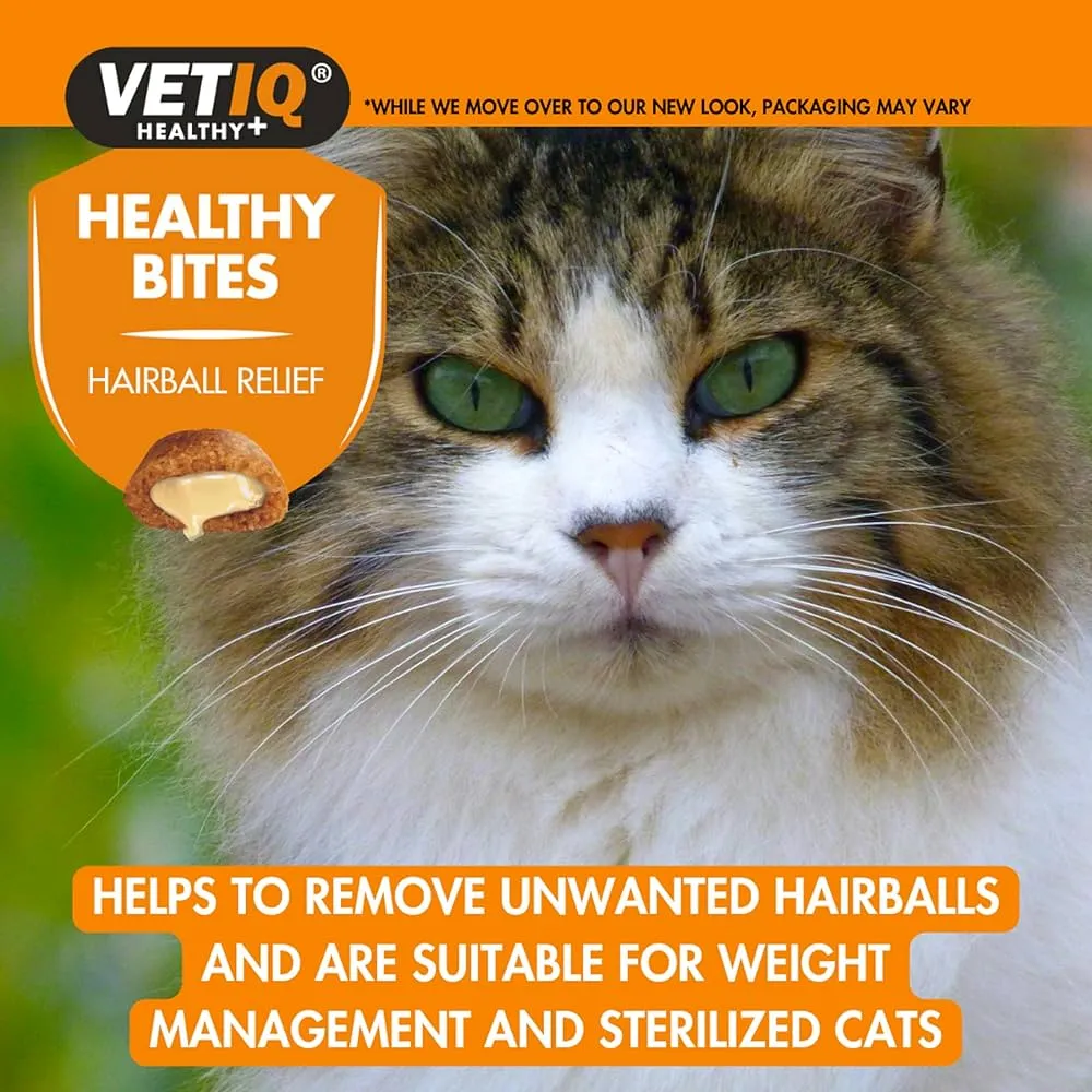 VetIQ | Healthy Bites Hairball Remedy Cat Treats | Healthy Digestion, Daily Use, Delicious Snacks - 65g